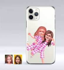 Kişiye Özel Kız Kardeşler Karikatürlü iPhone 11 Pro İnce Şeffaf Silikon Telefon Kapağı-1
