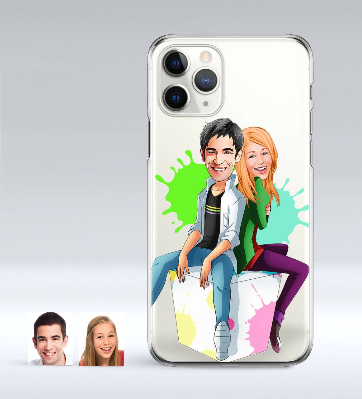 Kişiye Özel Sevgililer Karikatürlü iPhone 11 Pro İnce Şeffaf Silikon Telefon Kapağı-35