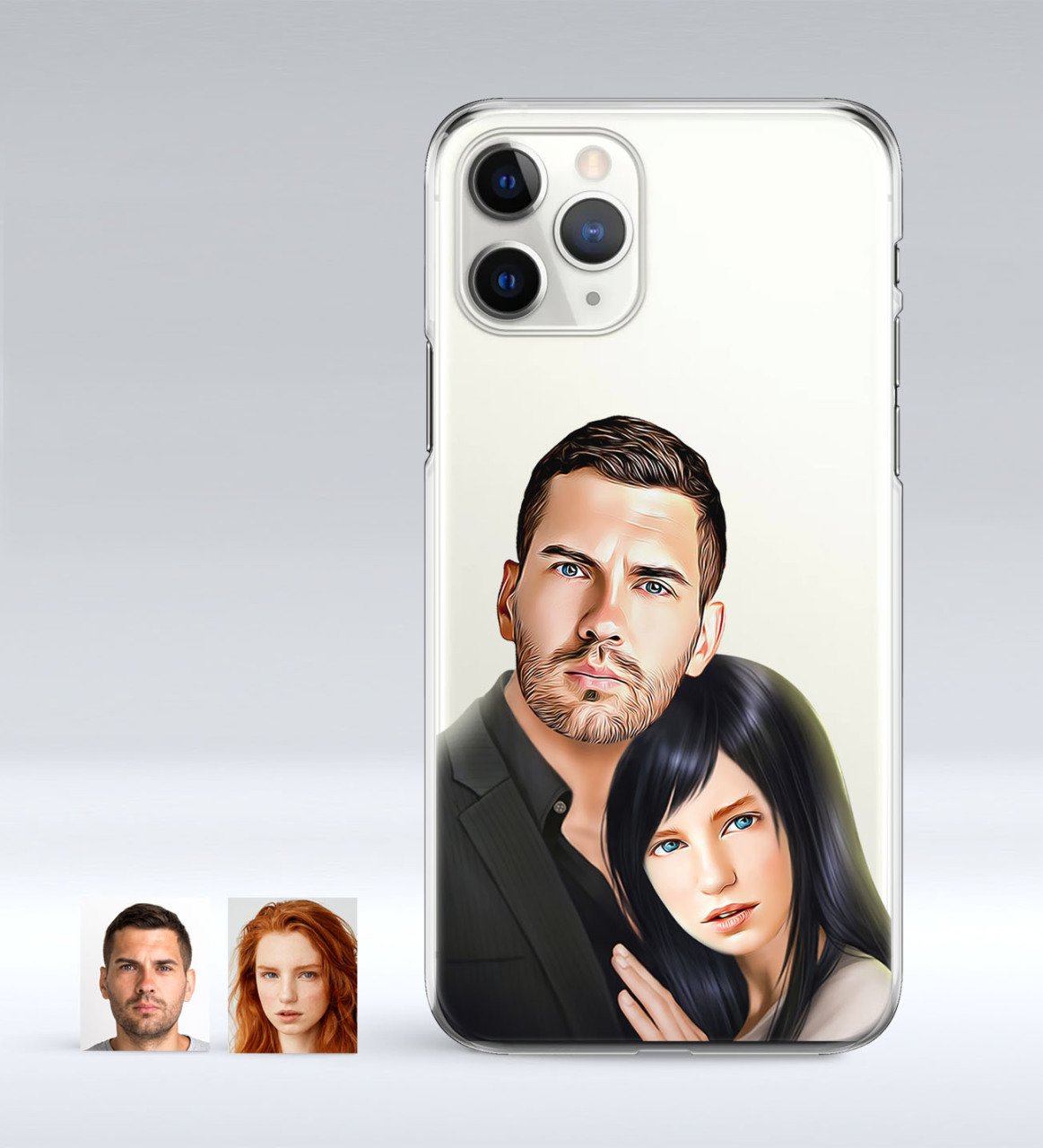 Kişiye Özel Sevgililer Karikatürlü iPhone 11 Pro İnce Şeffaf Silikon Telefon Kapağı-36