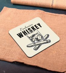 BK Gift Whiskey Tasarımlı Ahşap Bardak Altlığı ve 6’lı Granit Viski Taşı Hediye Seti - Model 1