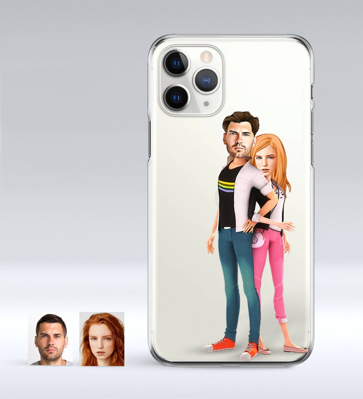 Kişiye Özel Sevgililer Karikatürlü iPhone 11 Pro İnce Şeffaf Silikon Telefon Kapağı-39