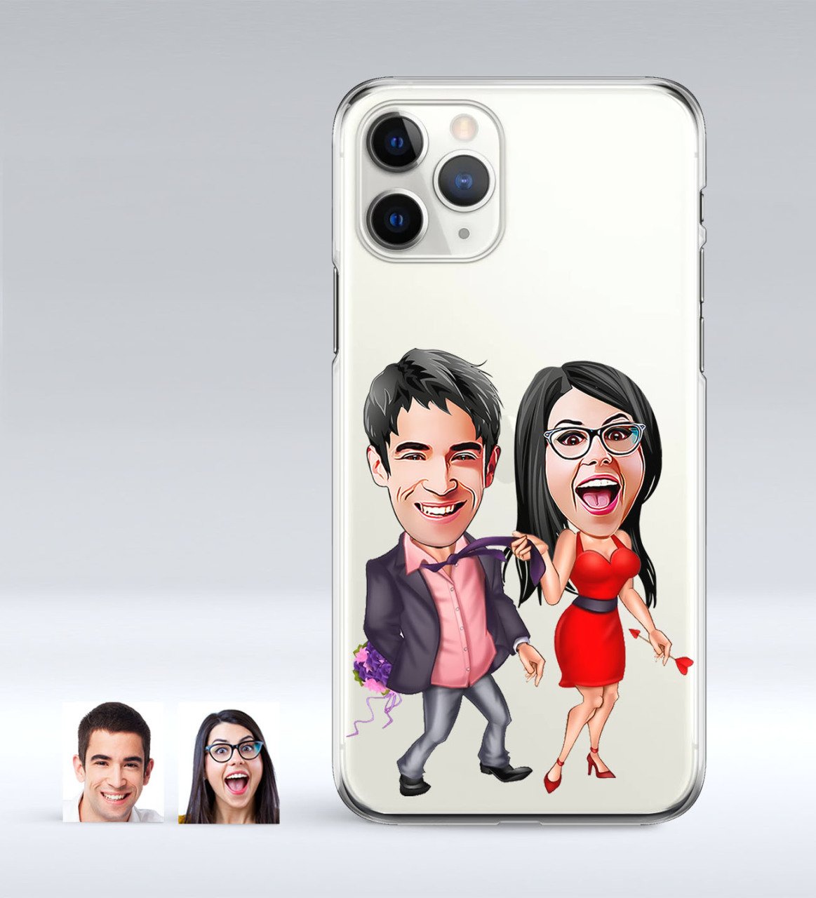 Kişiye Özel Sevgililer Karikatürlü iPhone 11 Pro İnce Şeffaf Silikon Telefon Kapağı-4