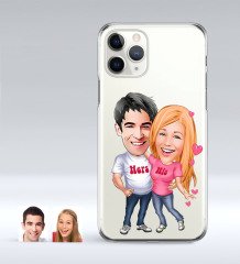 Kişiye Özel Sevgililer Karikatürlü iPhone 11 Pro İnce Şeffaf Silikon Telefon Kapağı-5