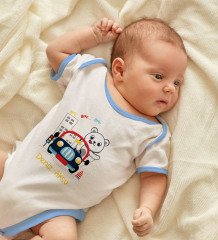 BK Kids Kişiye Özel Sevimli Sürücü Tasarımlı Mavi Bebek Body Zıbın ve Erkek Bebek Künyesi Hediye Seti-1