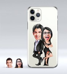 Kişiye Özel Sevgililer Karikatürlü iPhone 11 Pro İnce Şeffaf Silikon Telefon Kapağı-6