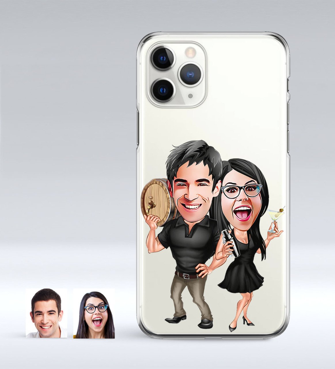 Kişiye Özel Sevgililer Karikatürlü iPhone 11 Pro İnce Şeffaf Silikon Telefon Kapağı-18