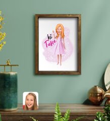 Bk Gift Kişiye Özel Barbie Karikatürlü Portre Doğal Masif Ahşap Çerçeveli Tablo 30x40cm-5, Barbie Filmi, Barbie Hediyelik Eşya, Arkadaşa Hediye