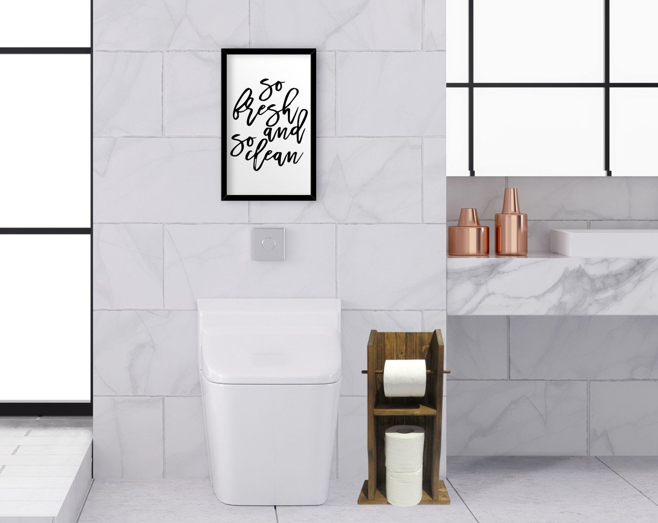 BK Home Doğal Masif Ahşap Tuvalet Kağıtlığı ve Dekoratif Ahşap Siyah Çerçeveli Tablo Seti-9