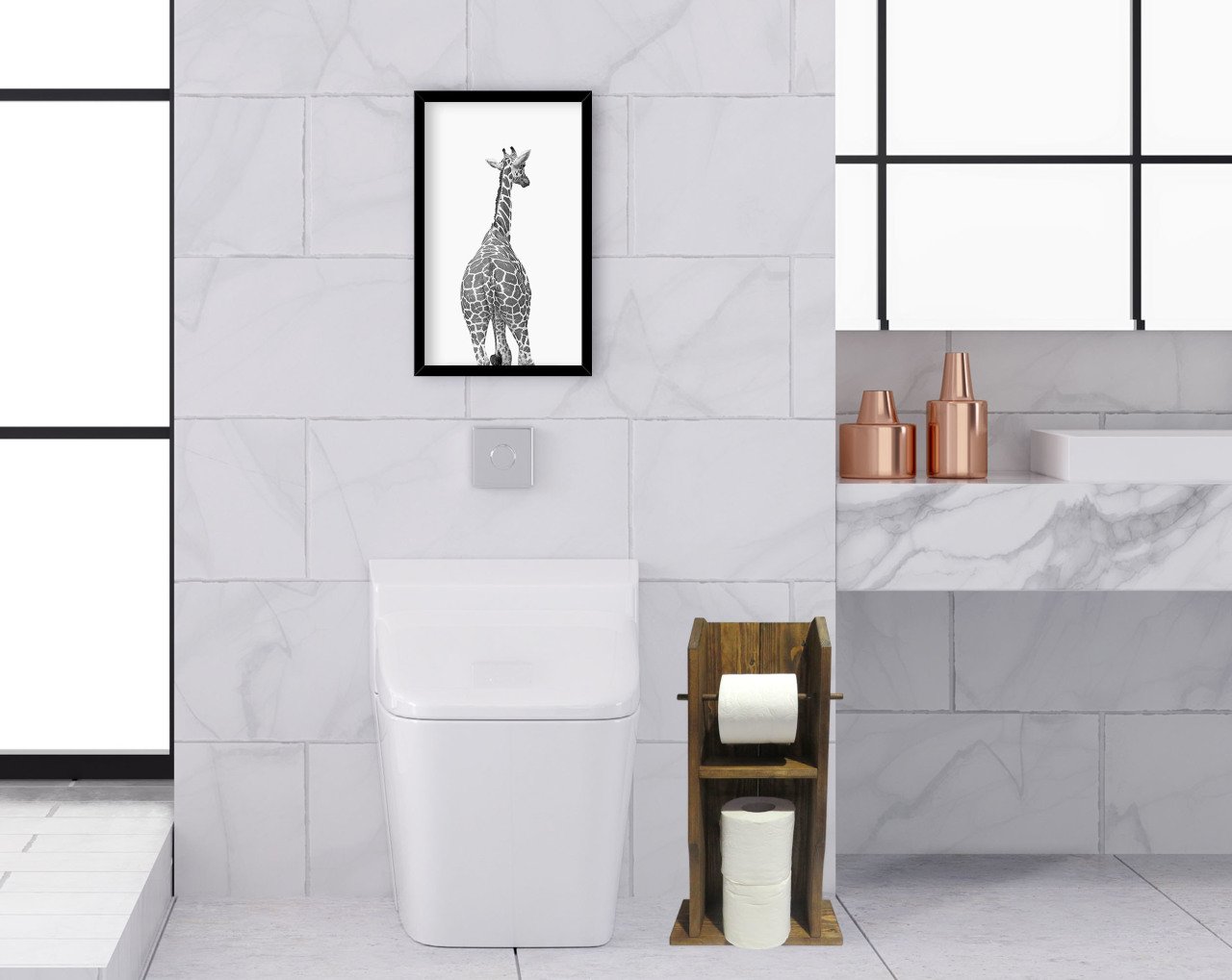 BK Home Doğal Masif Ahşap Tuvalet Kağıtlığı ve Dekoratif Ahşap Siyah Çerçeveli Tablo Seti-10