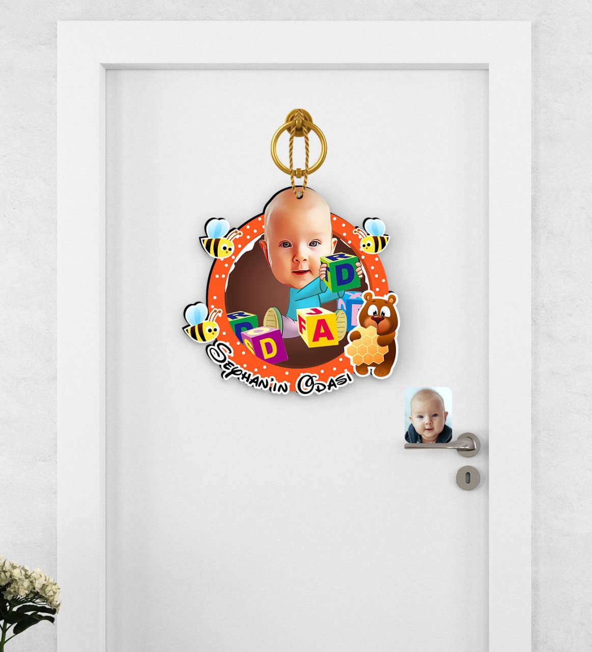 Kişiye Özel Bebek Karikatürlü Çocuk Odası Ahşap Kapı Süsü-5