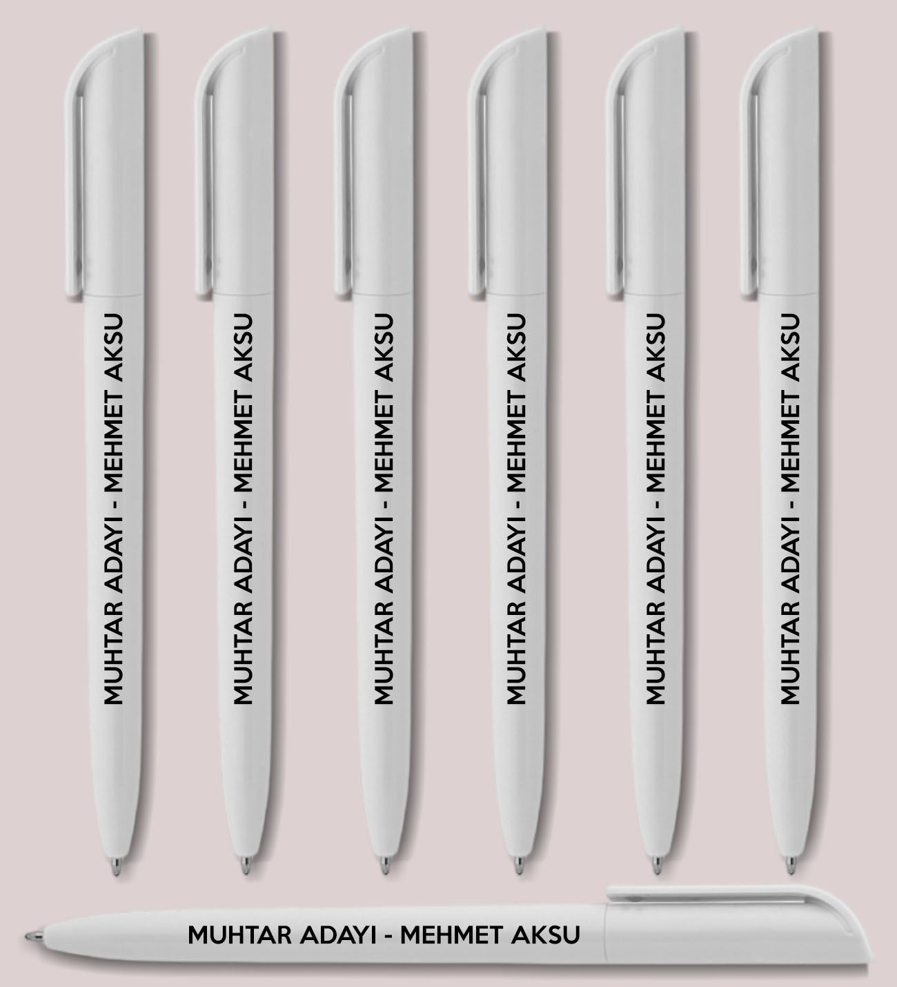 Muhtar Adaylarına Özel Promosyon Beyaz Plastik Tükenmez Kalem, Seçim Promosyon Ürünleri (100 Adet)