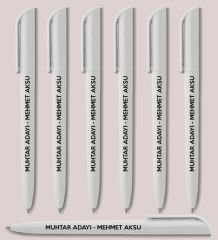 Muhtar Adaylarına Özel Promosyon Beyaz Plastik Tükenmez Kalem, Seçim Promosyon Ürünleri (500 Adet)