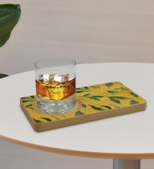 Kişiye Özel Yapraklar Tasarımlı Doğal Ahşap Tabaklı Viski Bardağı Sunum Seti Model 4