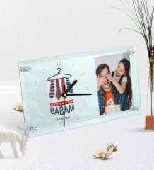 Kişiye Özel Fotoğraflı Karizmatik Babam Masaüstü Cam Saat