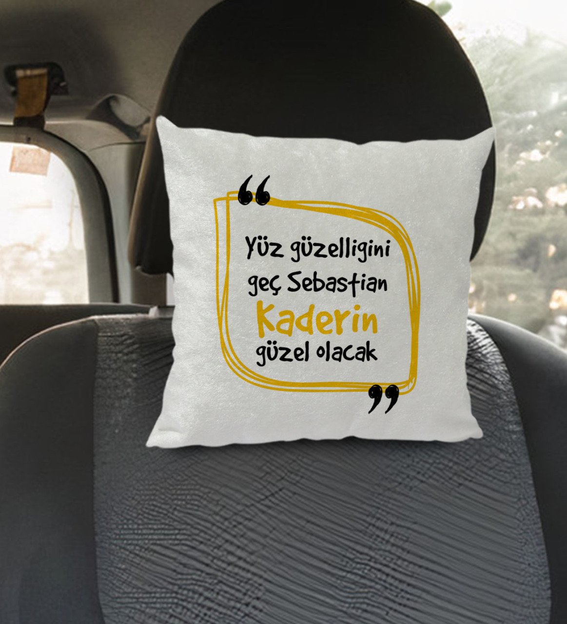 BK Gift Esprili Kare Araç Koltuk Yastığı-3