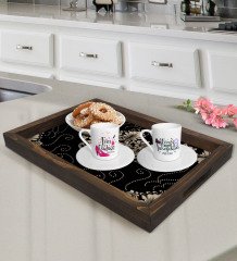 Kişiye Özel Evin Süslüsü ve Evin Yakışıklısı Tasarımlı 2'li Kahve Fincan Seti ve Doğal Ahşap Tepsi-1