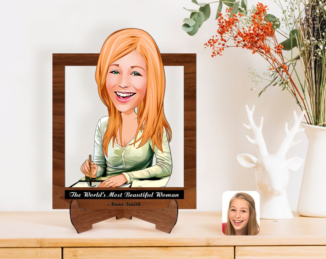 Personalized Women's Day The Most Beautiful Woman in the World with Cartoon Wooden Stand 3D Trinket-24