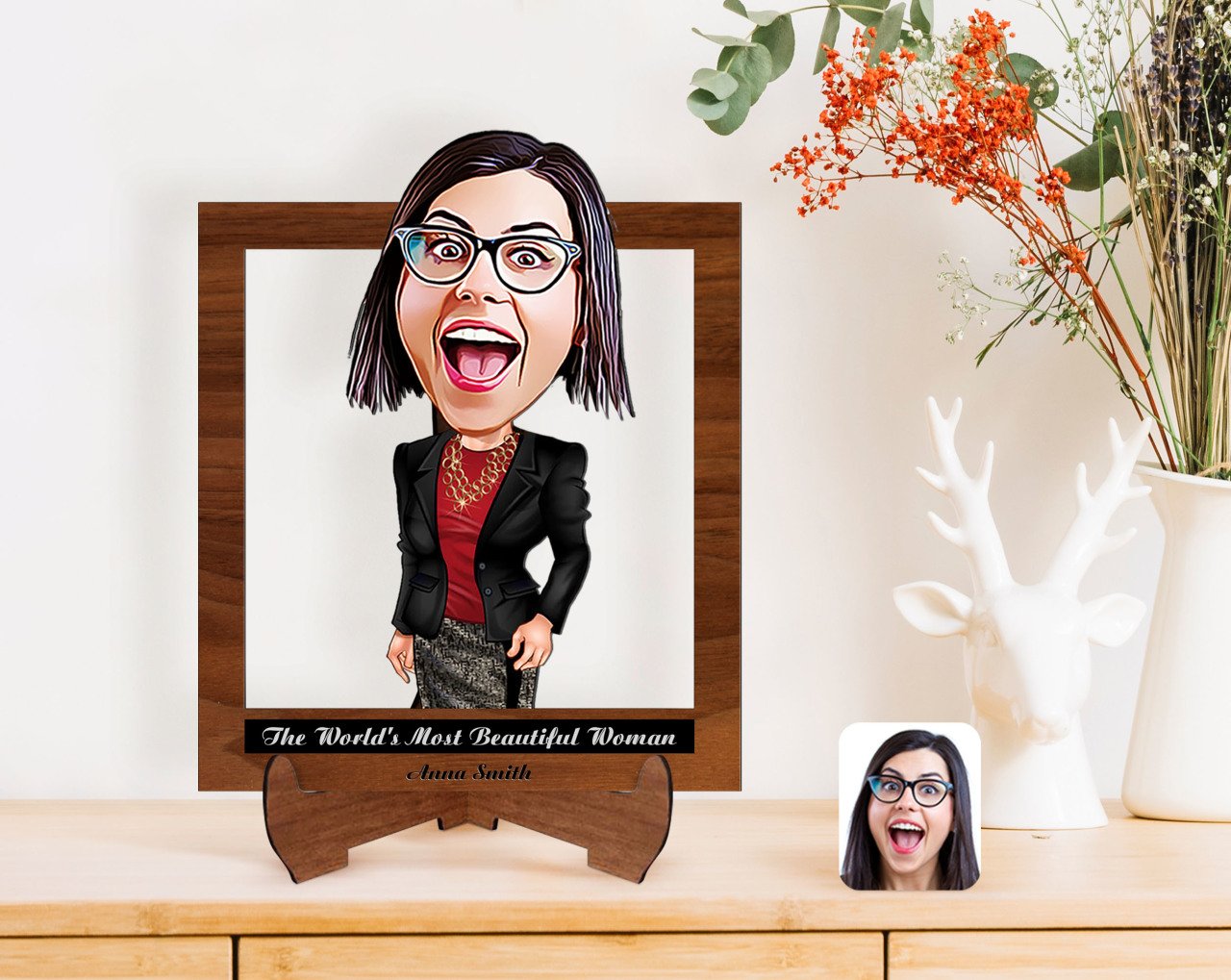 Personalized Women's Day The Most Beautiful Woman in the World with Cartoon Wooden Stand 3D Trinket-30