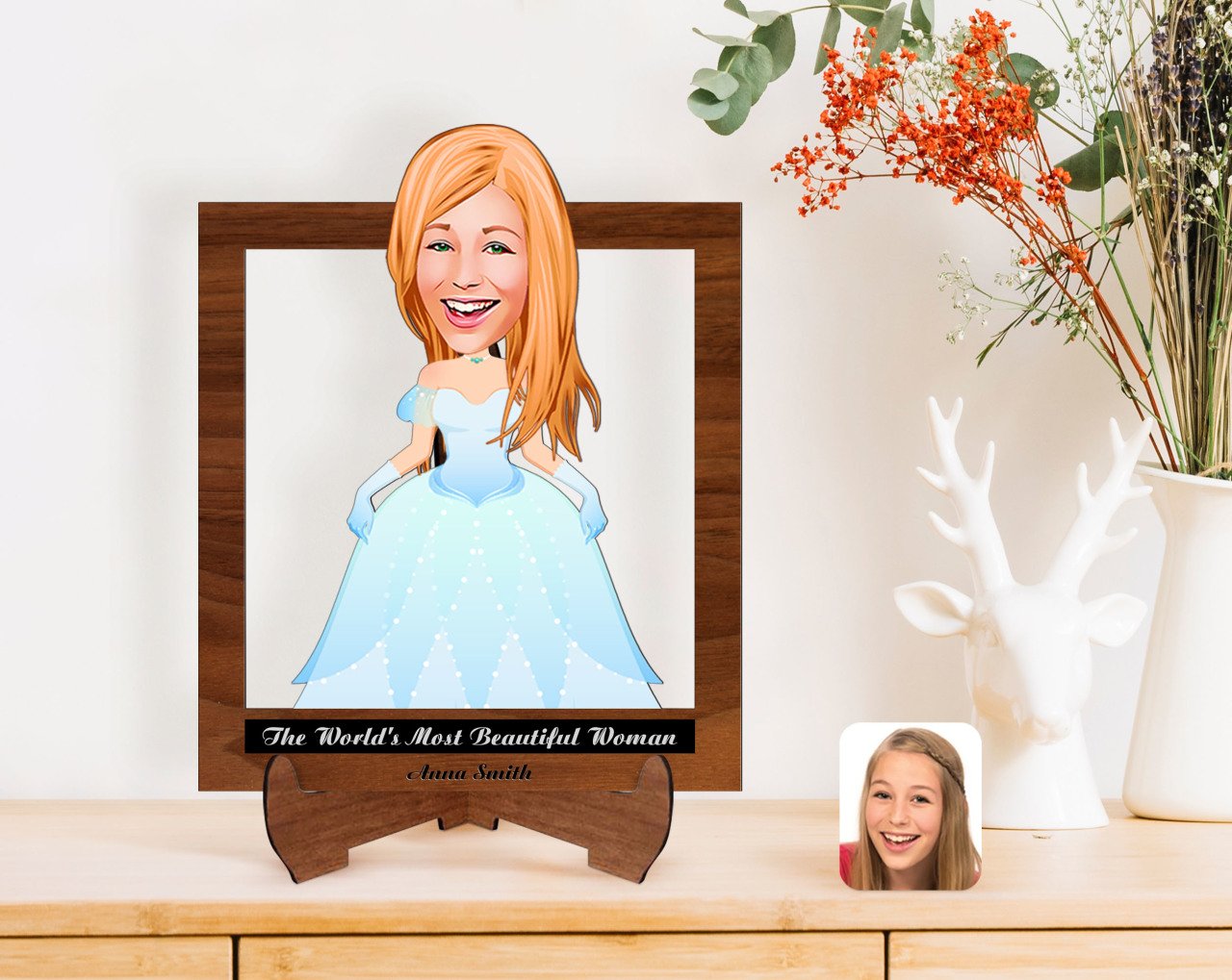 Personalized Women's Day The Most Beautiful Woman in the World with Cartoon Wooden Stand 3D Trinket-34