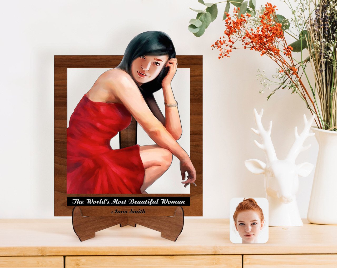 Personalized Women's Day The Most Beautiful Woman in the World with Cartoon Wooden Stand 3D Trinket-36