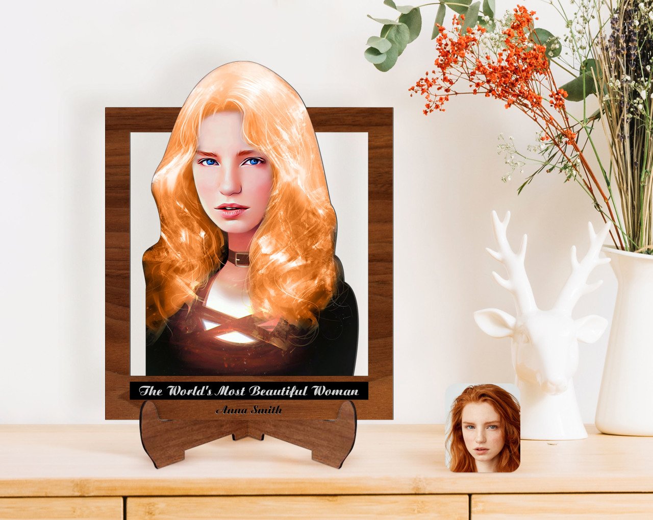 Personalized Women's Day The Most Beautiful Woman in the World with Cartoon Wooden Stand 3D Trinket-41