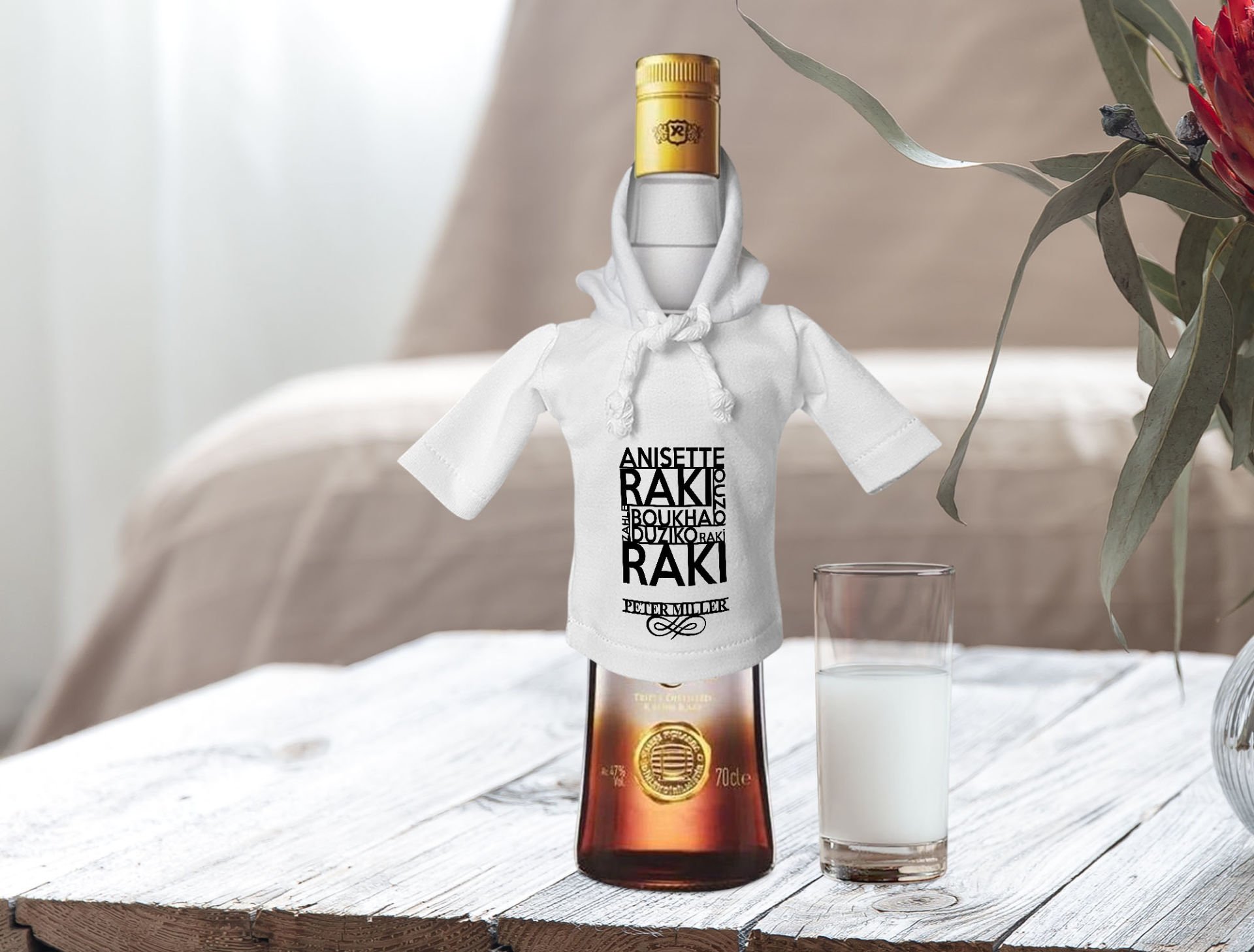 BK Gift Kişiye Özel Mini Beyaz İçki Şişesi Tişörtü , Ev Bar Dekoru, Rakı, Rakı Şişesi Tişörtü, Ev Barı-3