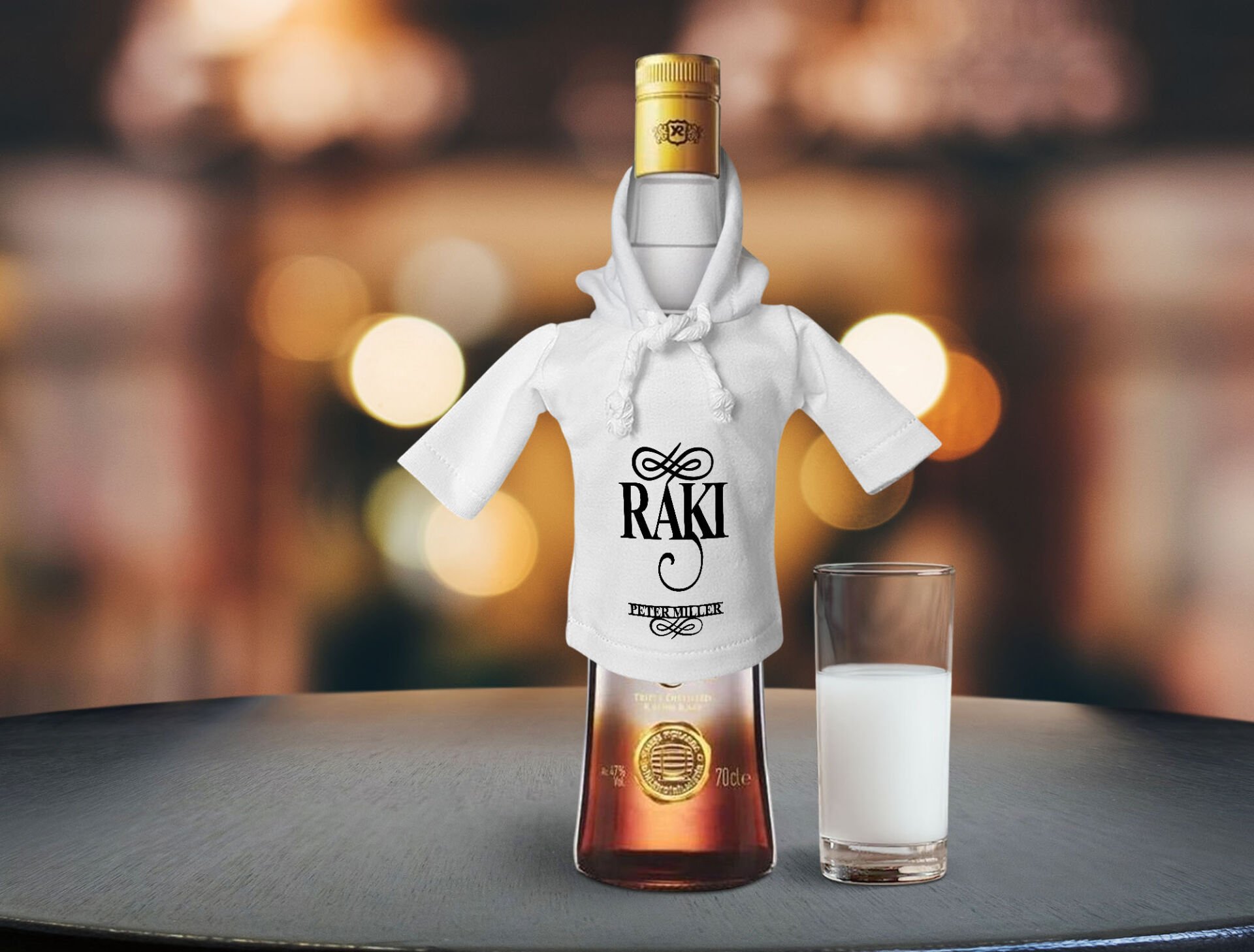 BK Gift Kişiye Özel Mini Beyaz İçki Şişesi Tişörtü , Ev Bar Dekoru, Rakı, Rakı Şişesi Tişörtü, Ev Barı-5