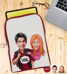 Kişiye Özel Sevgililer Karikatürlü Taşınabilir Koruyucu Tablet Kılıfı & Organizer Çanta - Kırmızı-91