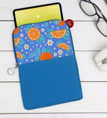 BK Gift Portakal Tasarımlı Taşınabilir Koruyucu Tablet Kılıfı & Organizer Çanta - Mavi-1