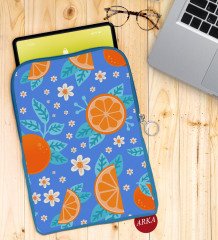 BK Gift Portakal Tasarımlı Taşınabilir Koruyucu Tablet Kılıfı & Organizer Çanta - Mavi-1