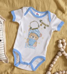 BK Kids Kişiye Özel İsimli Mavi Bebek Body Zıbın Erkek Bebek Künyesi ve İğnesi Hediye Seti-7