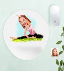 Kişiye Özel Bayan Yogacı Karikatürlü Bilek Destekli Mouse Pad-1
