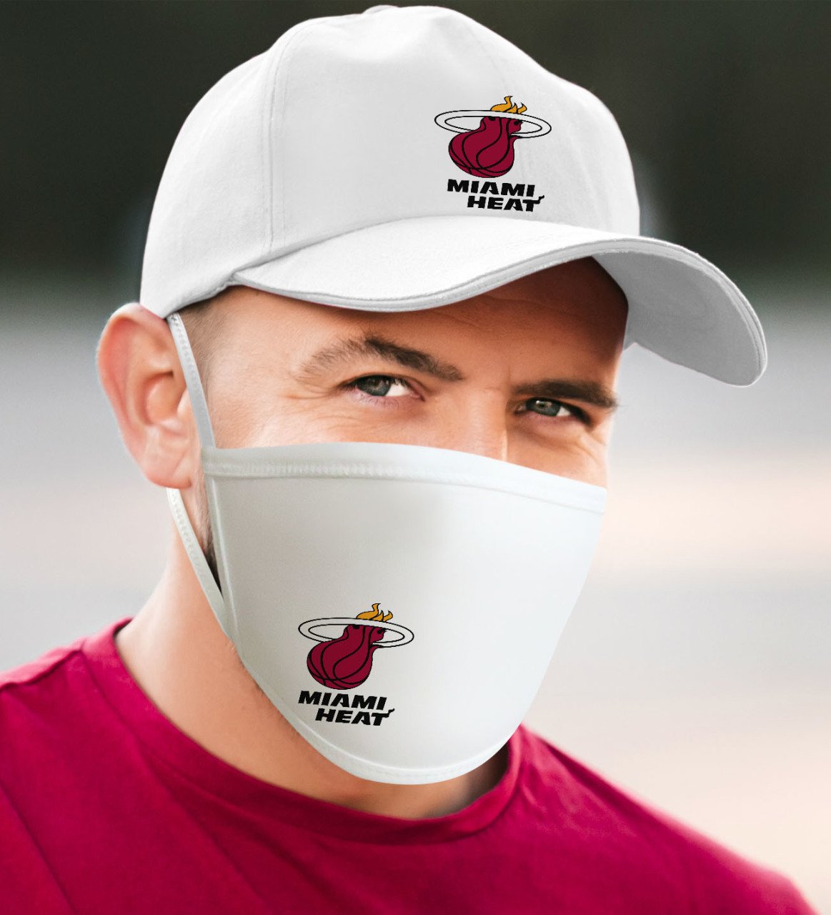 NBA Miami Heat Beyaz Şapka ve Yıkanabilir Maske Seti