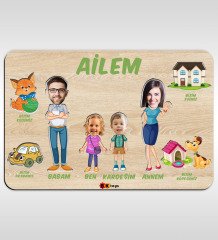 BK Toys Çocuklara Özel Ailem Konseptli(4 Kişilik) Ahşap Eğitici Yapboz Puzzle-Model 4