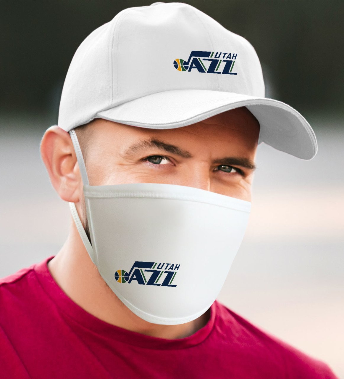NBA Utah Jazz Beyaz Şapka ve Yıkanabilir Maske Seti