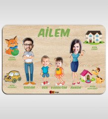 BK Toys Çocuklara Özel Ailem Konseptli(4 Kişilik) Ahşap Eğitici Yapboz Puzzle-Model 5