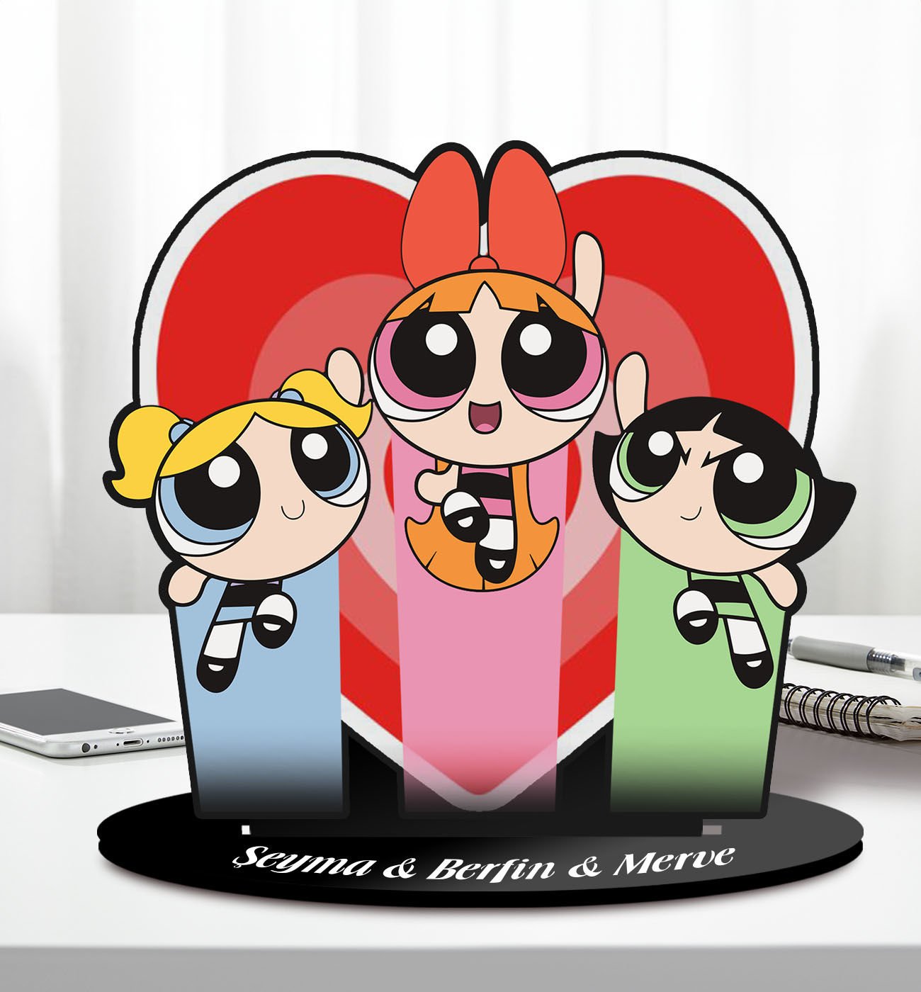 BK Gift Kişiye Özel İsimli Powerpuff Girls Buttercup Ahşap Biblo-1, Arkadaşa Hediye, Doğum Günü Hediyesi