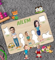 BK Toys Çocuklara Özel Ailem Konseptli(5 Kişilik) Ahşap Eğitici Yapboz Puzzle-Model 7