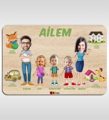 BK Toys Çocuklara Özel Ailem Konseptli(5 Kişilik) Ahşap Eğitici Yapboz Puzzle-Model 8