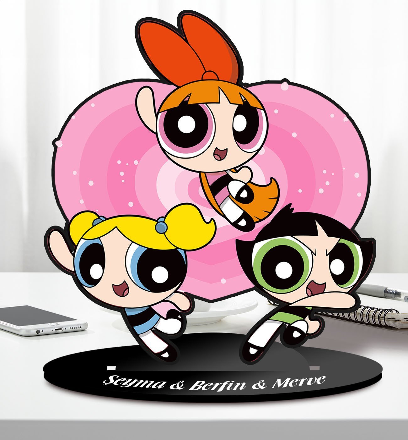 BK Gift Kişiye Özel İsimli Powerpuff Girls Buttercup Ahşap Biblo-5, Arkadaşa Hediye, Doğum Günü Hediyesi