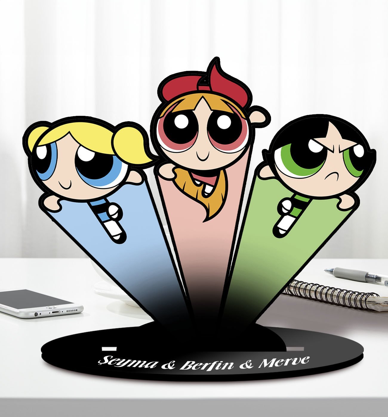 BK Gift Kişiye Özel İsimli Powerpuff Girls Buttercup Ahşap Biblo-6, Arkadaşa Hediye, Doğum Günü Hediyesi