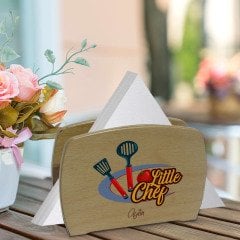 Kişiye Özel Little Chef Tasarımlı Lüks Ahşap Peçetelik-1