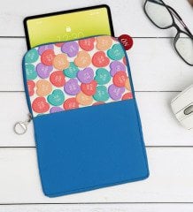 Kişiye Özel Sevgililer Karikatürlü Taşınabilir Koruyucu Tablet Kılıfı & Organizer Çanta - Mavi-101