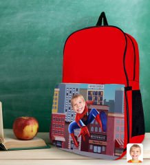 BK Gift Kişiye Özel Süper Kahraman Tasarımlı Kırmızı Okul Çantası-1