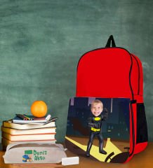 BK Gift Kişiye Özel Süper Kahraman Tasarımlı Kırmızı Okul Çantası ve Kalemlik Hediye Seti-4