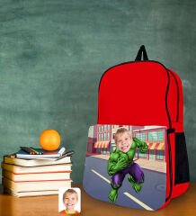 BK Gift Kişiye Özel Süper Kahraman Tasarımlı Kırmızı Okul Çantası-2