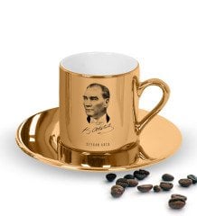 Kişiye Özel Atatürk Temalı Aynalı Altın Türk Kahvesi Fincanı-15