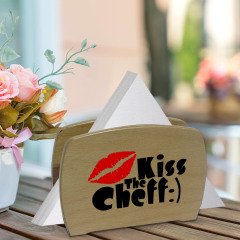 BK Gift Kiss The Cheff Tasarımlı Lüks Ahşap Peçetelik-1