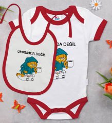 BK Kids Umrumda Değil Tasarımlı Kırmızı Bebek Body Zıbın ve Mama Önlüğü Hediye Seti-1