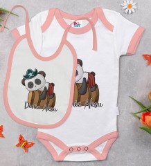 BK Kids Kişiye Özel Sevimli Korsan Tasarımlı Pembe Bebek Body Zıbın ve Mama Önlüğü Hediye Seti-3